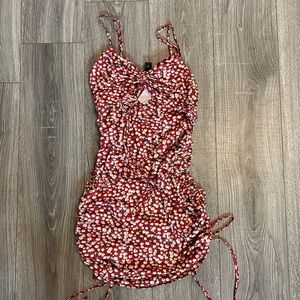 SHEIN Cut Out Drawstring Knot Front Ditsy Floral Slip Dress
